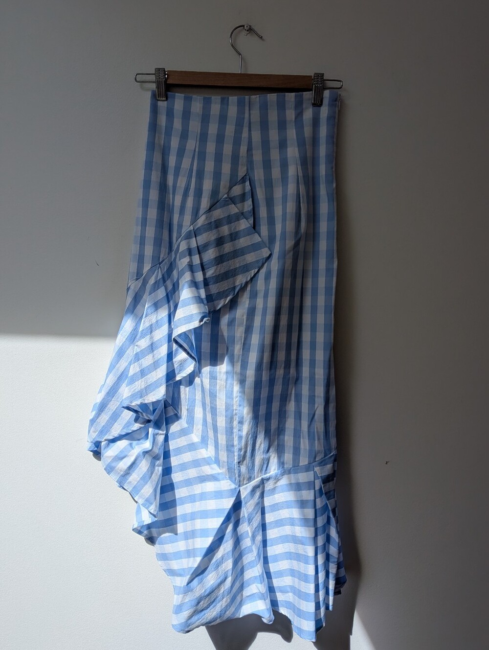 Blue And White Gingham Asymmetrical Skirt W 26 XS Small